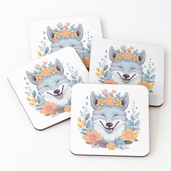 Item preview, Cute Wolf with Flowers | Nature-inspired Art designed and sold by AdventurerPack.