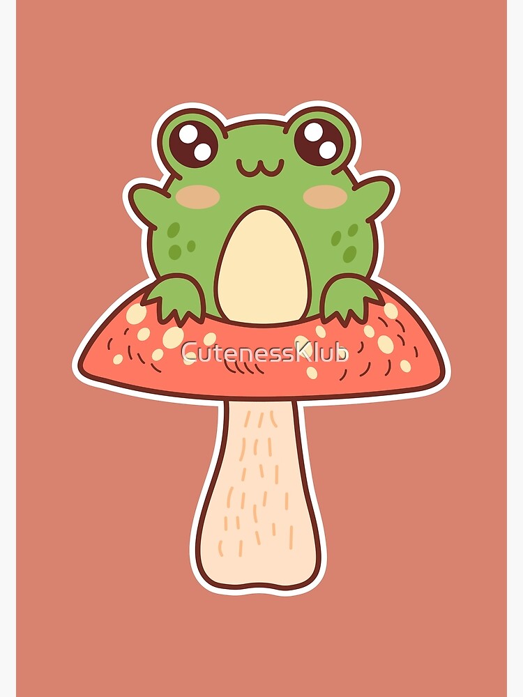 Cute Frog Setting on a Mushroom Kawaii Cottagecore | Poster