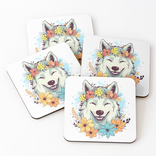 Item preview, Cute Wolf with Flowers | Nature-inspired Art designed and sold by AdventurerPack.