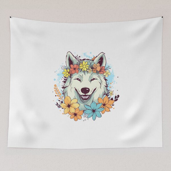 Item preview, Cute Wolf with Flowers | Nature-inspired Art designed and sold by AdventurerPack.