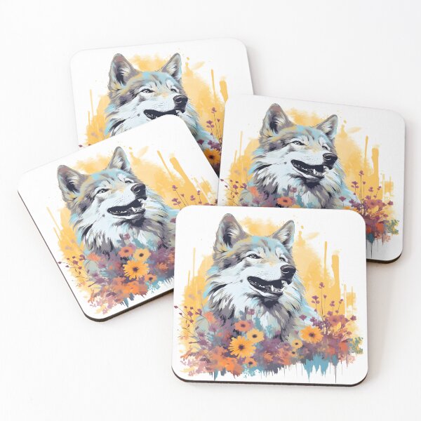 Item preview, Watercolor Wolf with Flowers | Nature-inspired Art designed and sold by AdventurerPack.