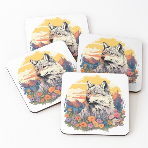 Item preview, Watercolor Wolf with Flowers | Nature-inspired Art designed and sold by AdventurerPack.