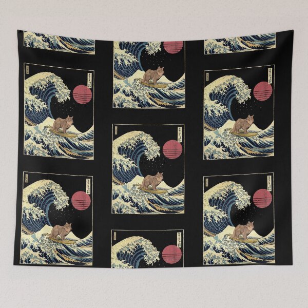 Item preview, Norwegian Forest Cat Kanagawa Japanese Surfing Wave designed and sold by rafaeltto.