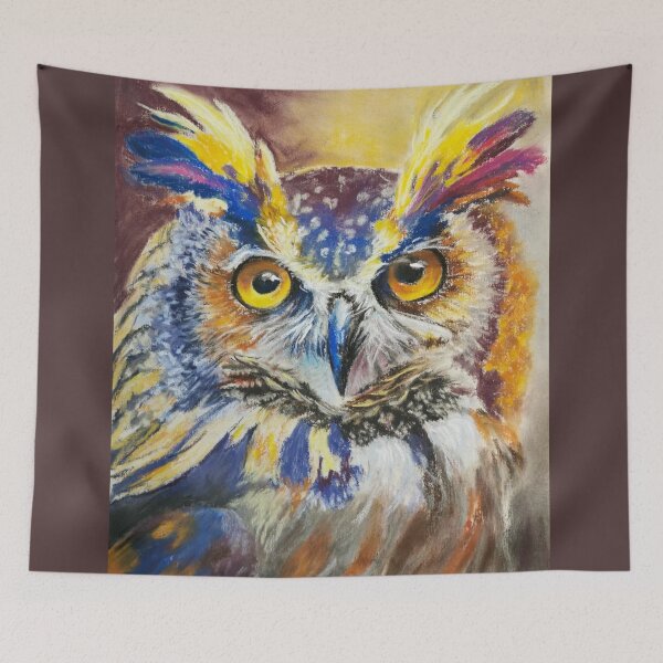 Item preview, Ludwig the Owl pastel painting, fashion and home accessories by Winnie Tam, Artist designed and sold by Winnie Tam.