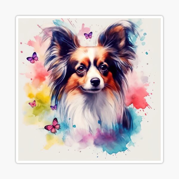 Papillon Dog Watercolor Style Mini Vinyl Sticker