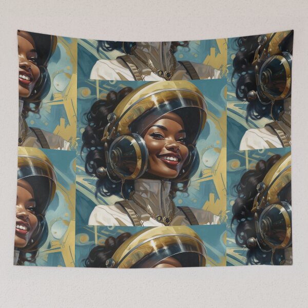 Aperçu de l'œuvre Sourire dans l'espace, science-fiction, art rétro, pop art, pin-up créée et vendue par GueloStudio.