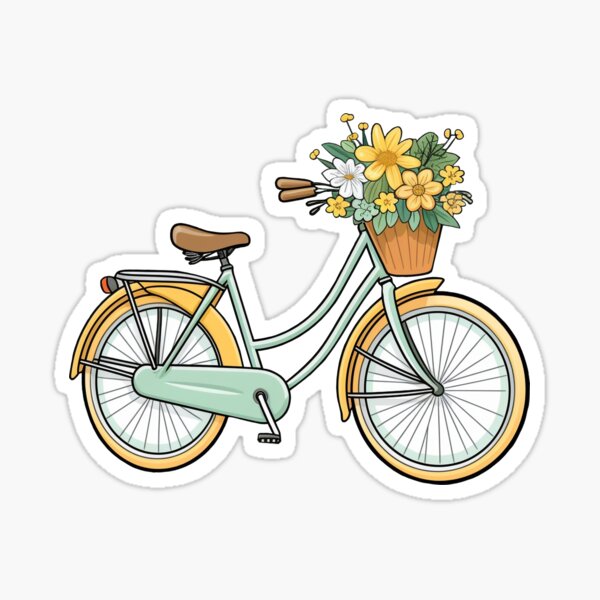 Item preview, Classic bike with flowers, colored bicycle cartoon vintage style.  designed and sold by Pedal Canvas.