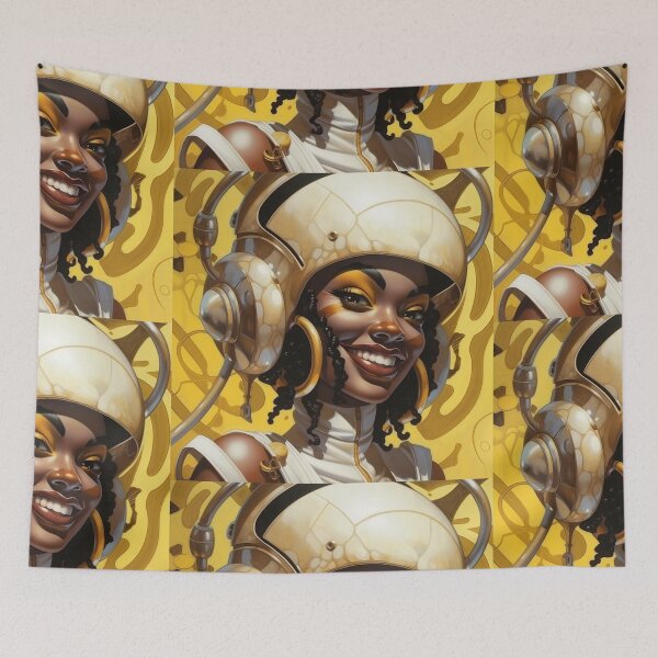 Aperçu de l'œuvre Sourire dans l'espace, science-fiction, art rétro, pop art, pin-up créée et vendue par GueloStudio.