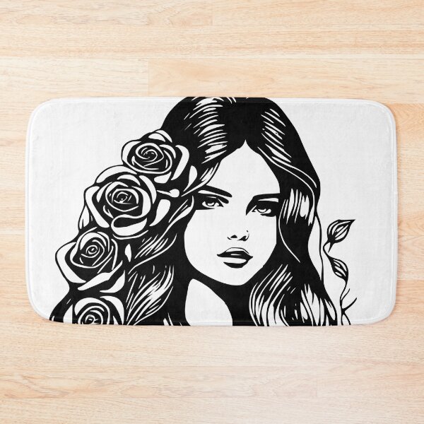 Item preview, Pretty Girl with Long Hair and Roses on White designed and sold by Shapes-Mania.