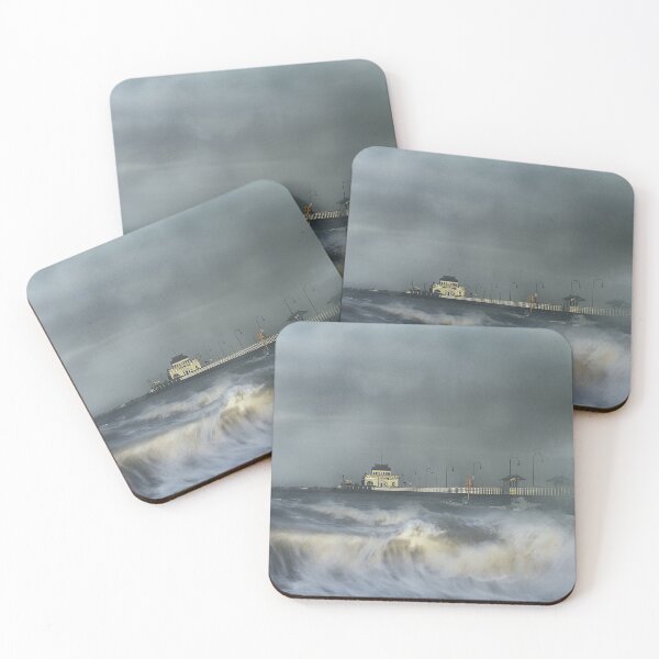 Item preview, St Kilda Pier - dramatic sepia seascape with stormy waves  designed and sold by Liza Clements Photographic.