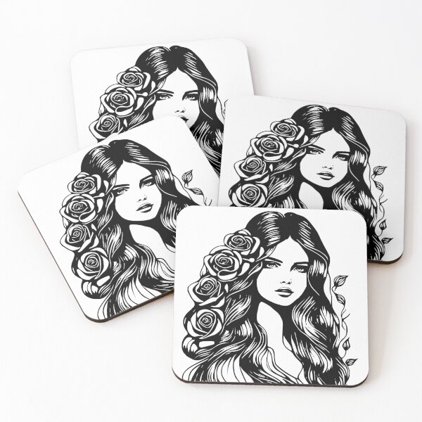 Item preview, Pretty Girl with Long Hair and Roses on White designed and sold by Shapes-Mania.