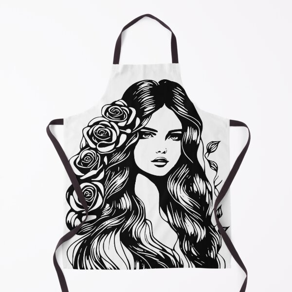Item preview, Pretty Girl with Long Hair and Roses on White designed and sold by Shapes-Mania.
