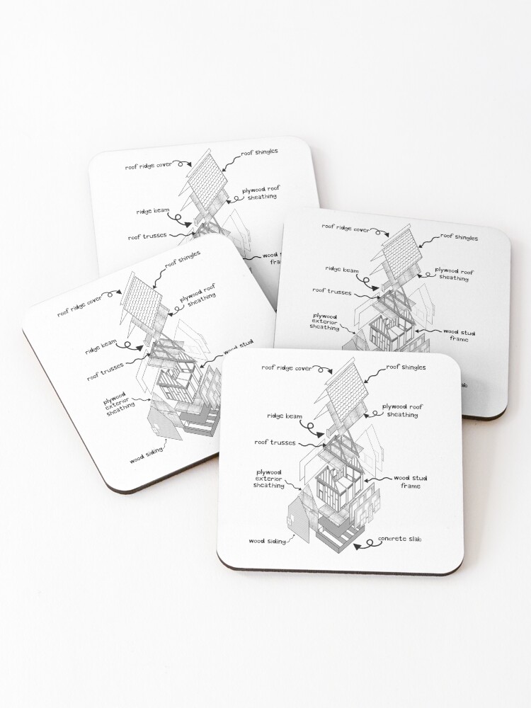 Thumbnail 1 of 5, Coasters (Set of 4), How To Build A House designed and sold by bpatrickvoice.