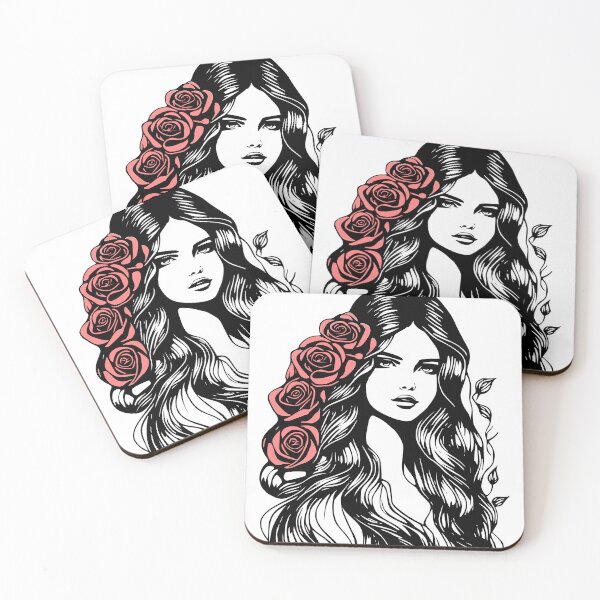 Item preview, Pretty Girl with Long Hair and Red Roses on White designed and sold by Shapes-Mania.