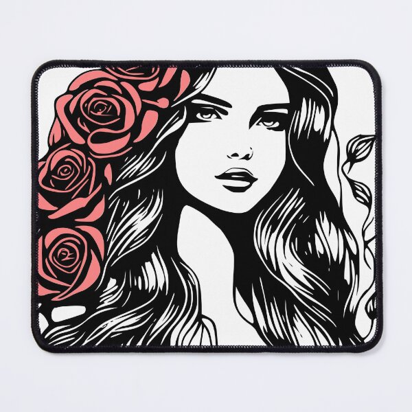 Item preview, Pretty Girl with Long Hair and Red Roses on White designed and sold by Shapes-Mania.