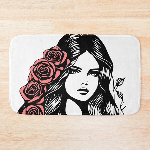 Item preview, Pretty Girl with Long Hair and Red Roses on White designed and sold by Shapes-Mania.