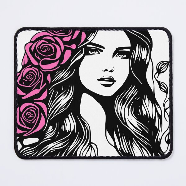 Item preview, Pretty Girl with Long Hair and Pink Roses on White designed and sold by Shapes-Mania.