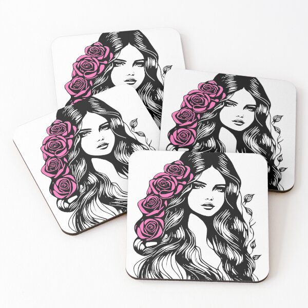 Item preview, Pretty Girl with Long Hair and Pink Roses on White designed and sold by Shapes-Mania.