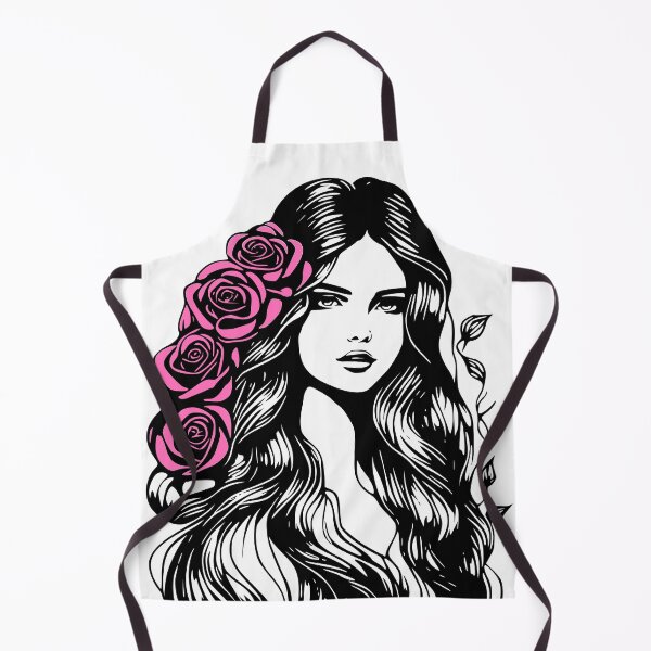 Item preview, Pretty Girl with Long Hair and Pink Roses on White designed and sold by Shapes-Mania.