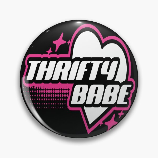 Item preview, Thrifty babe hot pink heart thrifter vintage logo thrift lover thrifting slow fashion merch designed and sold by MetalicBabe.