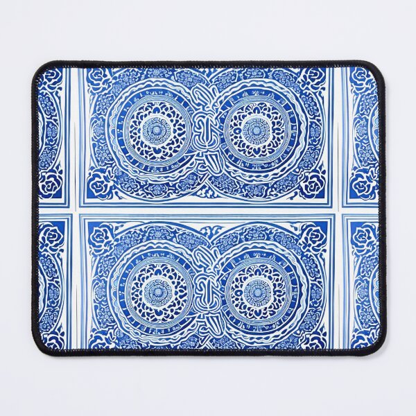 Item preview, Blue and white mandala swirl linograph folk art designed and sold by Earth Nature Creations.