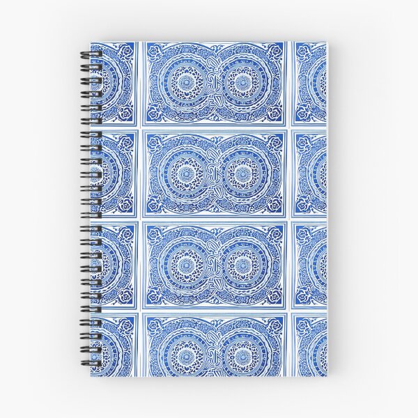 Item preview, Blue and white mandala swirl linograph folk art designed and sold by Earth Nature Creations.