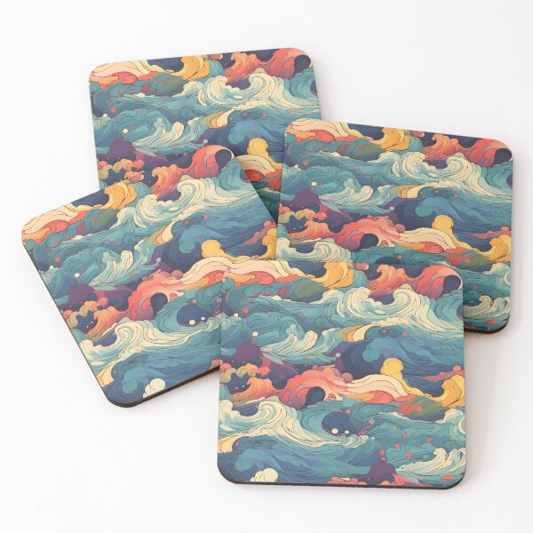 Item preview, Water Pattern 1, colorful pastel waves flooding like a rushing storm, swelling, breaking, blue, red, yellow, white, ocean and nature. designed and sold by FoxRobinRabbit.