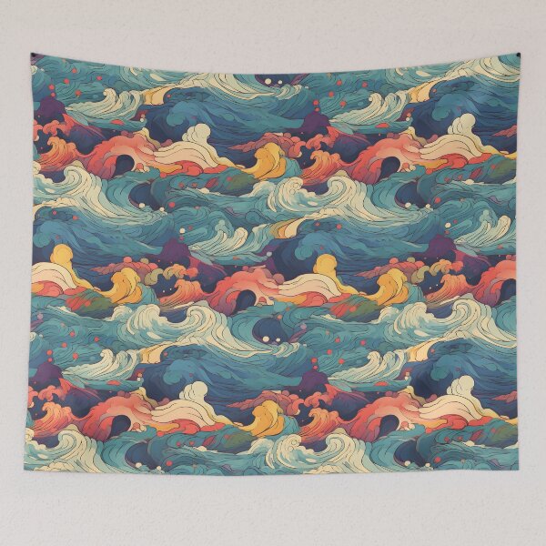 Item preview, Water Pattern 1, colorful pastel waves flooding like a rushing storm, swelling, breaking, blue, red, yellow, white, ocean and nature. designed and sold by FoxRobinRabbit.