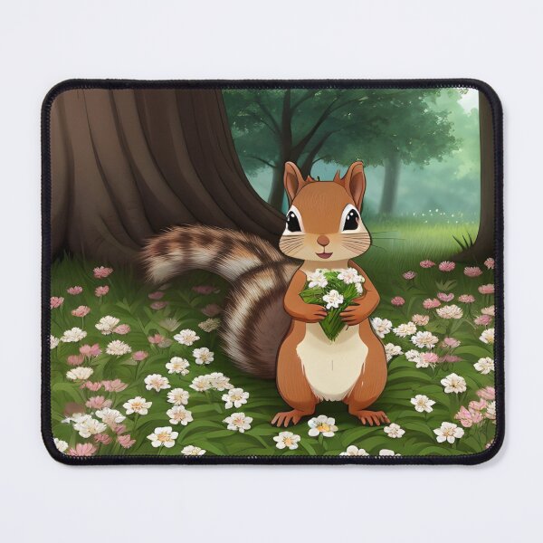 Artikelvorschau, Eichhörnchen hält Blumen mit einem Superfloof-Schwanz entworfen und verkauft von PrimoGeometry.