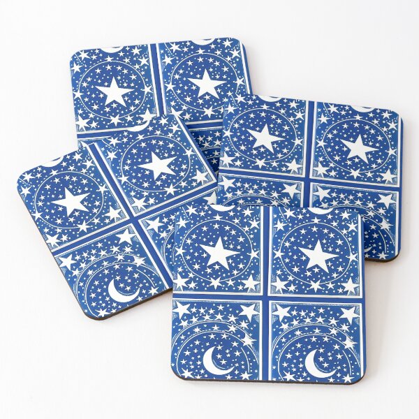 Item preview, Moon and white starry linograph folk art designed and sold by Earth Nature Creations.