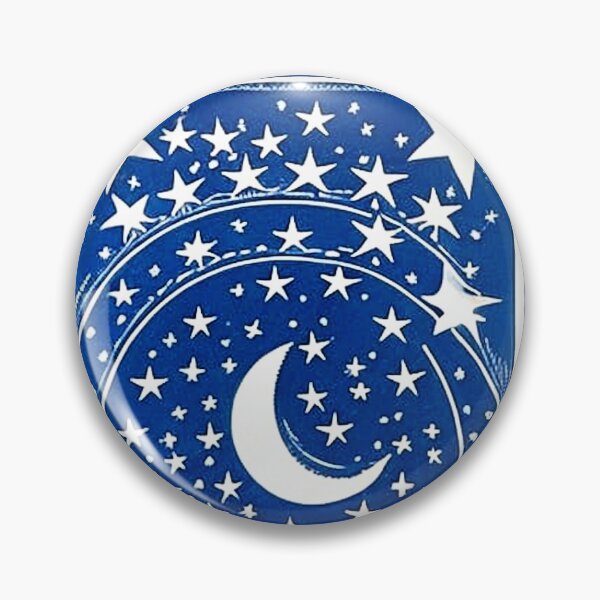 Item preview, Moon and white starry linograph folk art designed and sold by Earth Nature Creations.