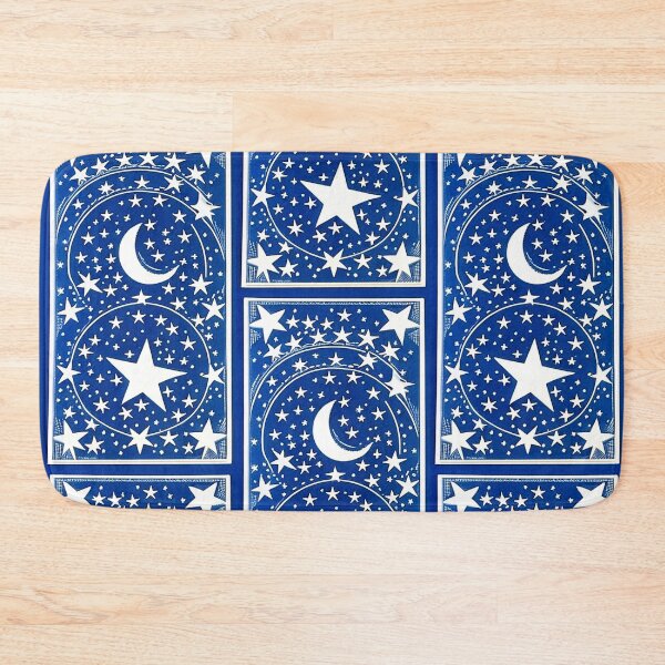 Item preview, Moon and white starry linograph folk art designed and sold by Earth Nature Creations.