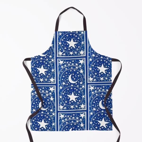 Item preview, Moon and white starry linograph folk art designed and sold by Earth Nature Creations.