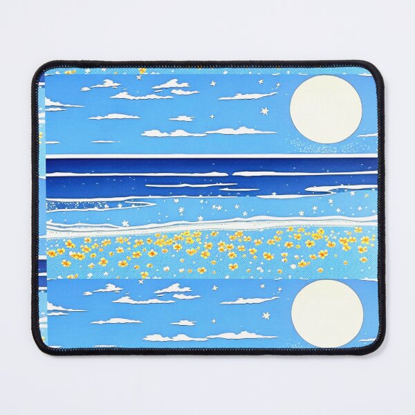 Item preview, Tropical Blue and white moon linograph folk art designed and sold by Earth Nature Creations.