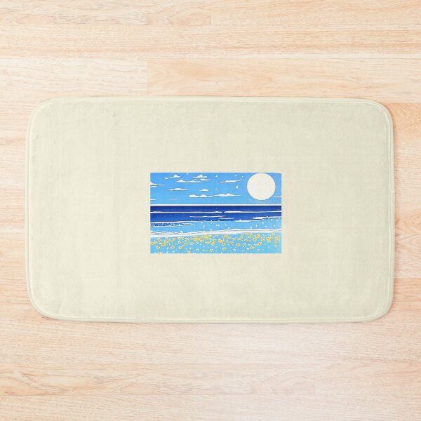 Item preview, Tropical Blue and white moon linograph folk art designed and sold by Earth Nature Creations.