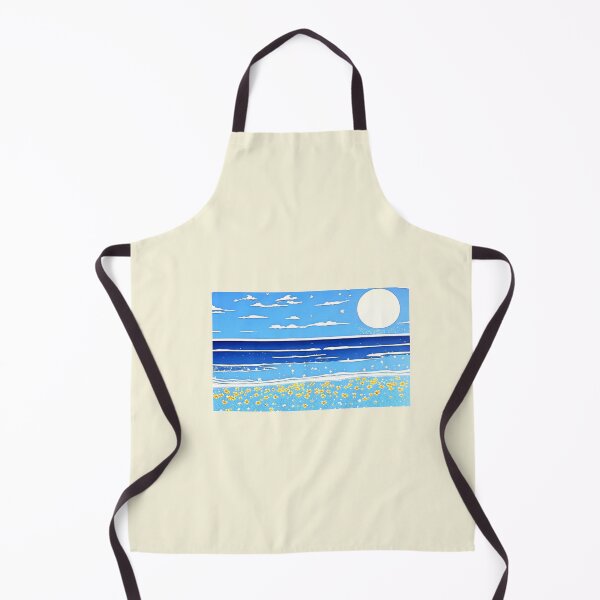 Item preview, Tropical Blue and white moon linograph folk art designed and sold by Earth Nature Creations.