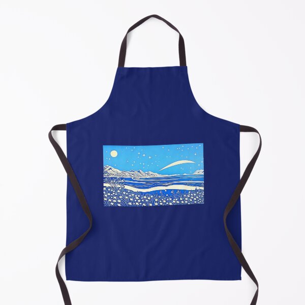 Item preview, Tropical Blue and white moon linograph folk art designed and sold by Earth Nature Creations.