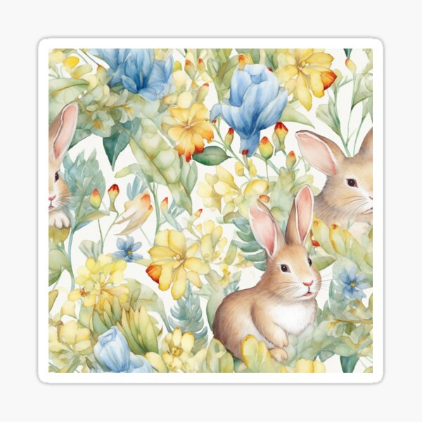 Item preview, Watercolor Floral Bunny Pattern designed and sold by supersassafras.