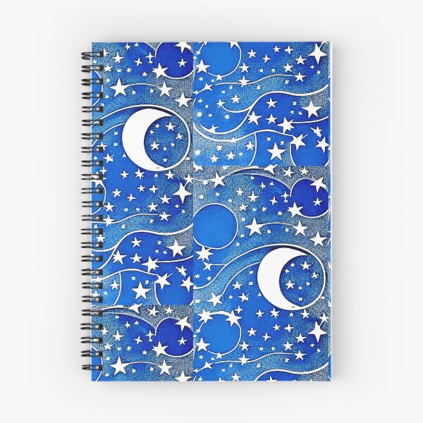 Item preview, Moon and white starry linograph folk art designed and sold by Earth Nature Creations.