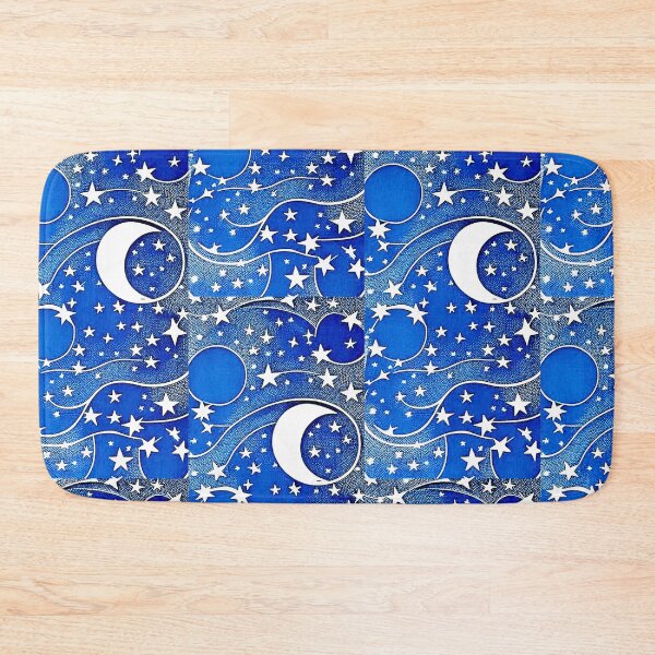 Item preview, Moon and white starry linograph folk art designed and sold by Earth Nature Creations.