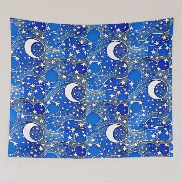 Item preview, Moon and white starry linograph folk art designed and sold by Earth Nature Creations.