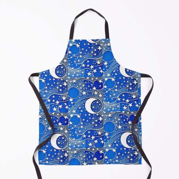 Item preview, Moon and white starry linograph folk art designed and sold by Earth Nature Creations.