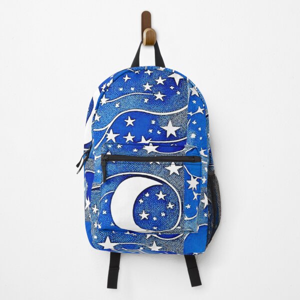 Item preview, Moon and white starry linograph folk art designed and sold by Earth Nature Creations.