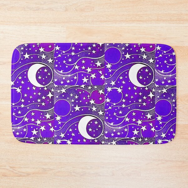 Item preview, Moon and white starry linograph folk art designed and sold by Earth Nature Creations.