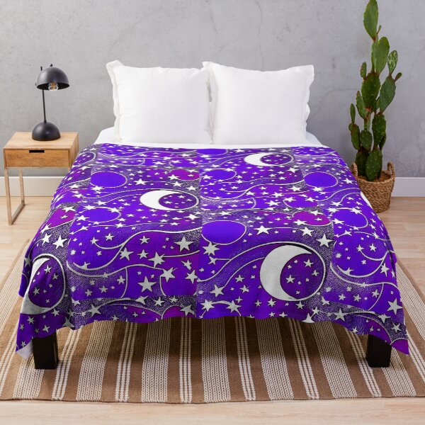 Item preview, Moon and white starry linograph folk art designed and sold by Earth Nature Creations.