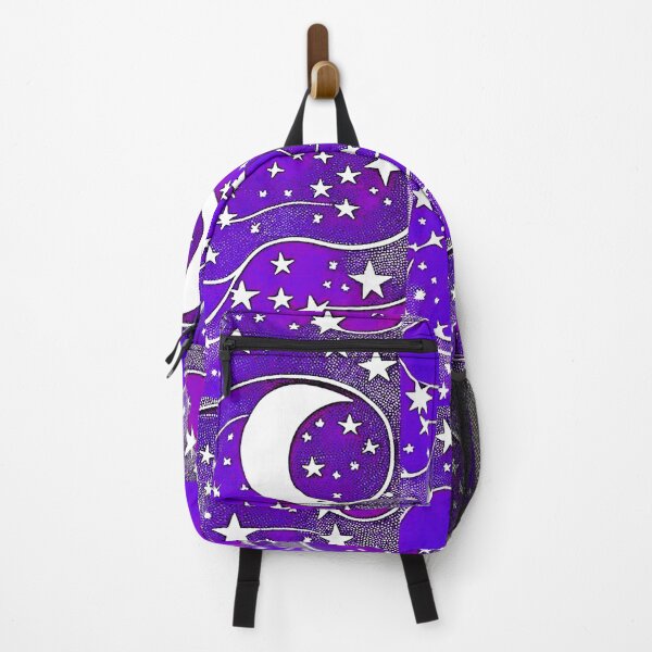 Item preview, Moon and white starry linograph folk art designed and sold by Earth Nature Creations.