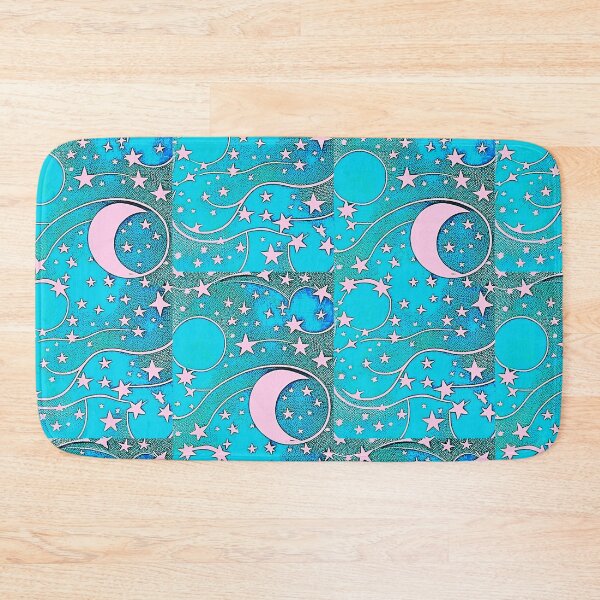 Item preview, Moon and white starry linograph folk art designed and sold by Earth Nature Creations.