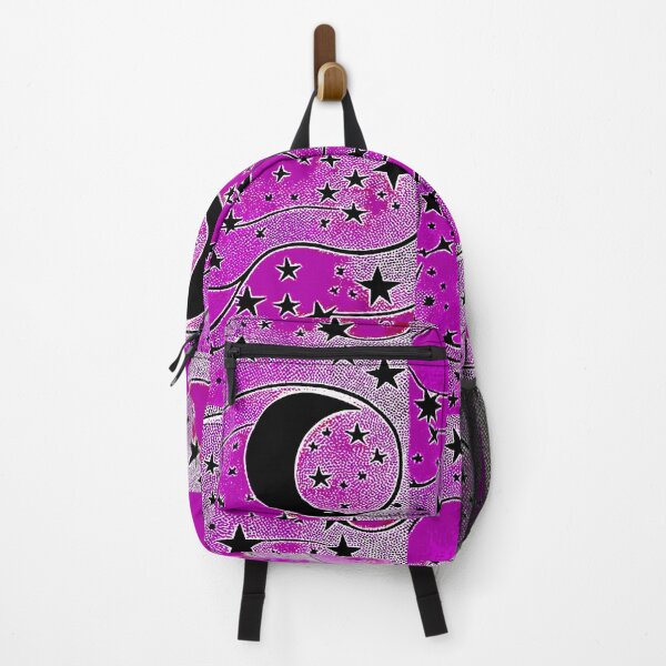 Item preview, Moon and white starry linograph folk art designed and sold by Earth Nature Creations.