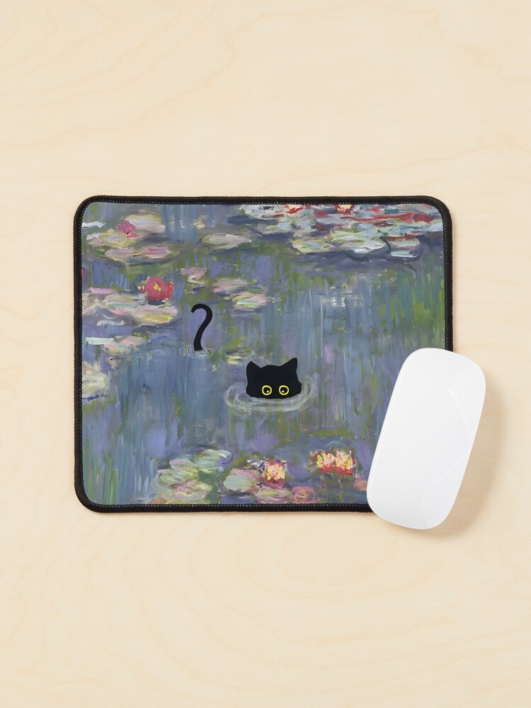 Aperçu 1 sur 5. Tapis de souris avec l'œuvre Chat Monet Nénuphar créée et vendue par outdoorway.