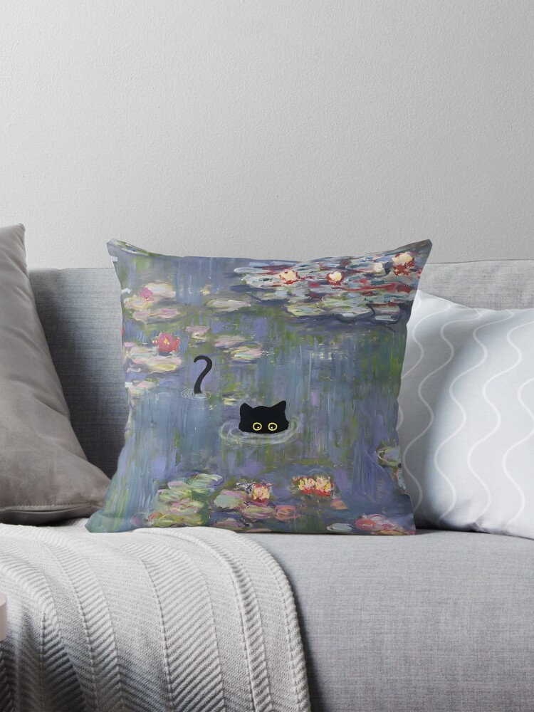 Thumbnail 1 of 4, Pillow, Cat Monet Waterlily designed and sold by outdoorway.